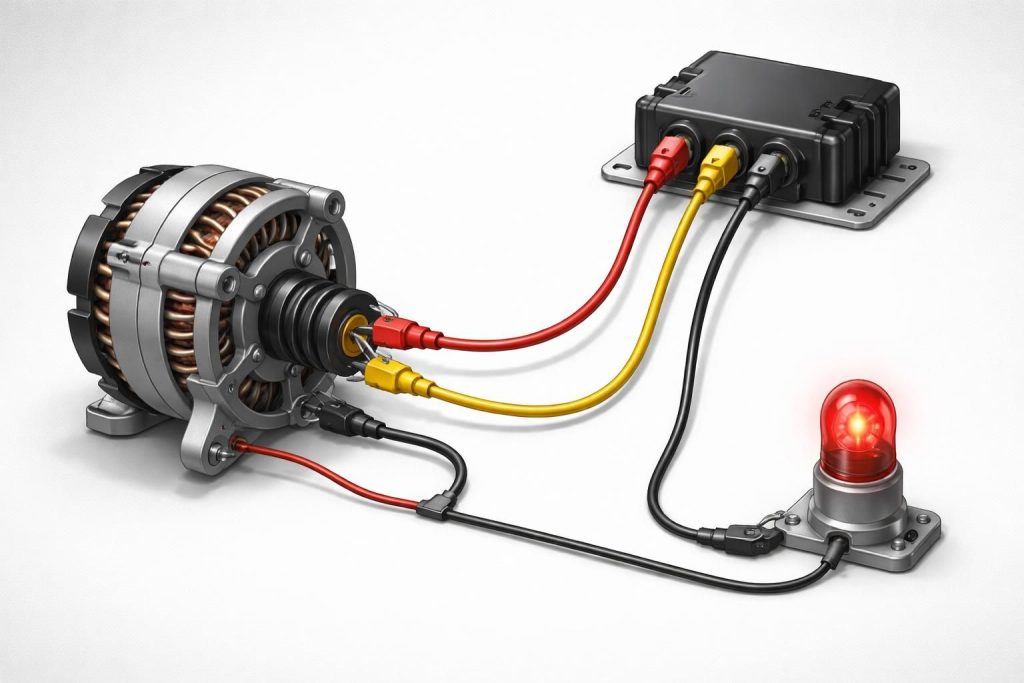 découvrez le schéma régulateur d'alternateur avec lampe témoin pour diagnostiquer et optimiser le système de charge de votre véhicule.