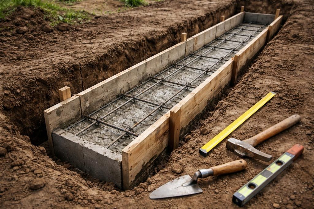 découvrez les dimensions, le ferraillage et les étapes essentielles pour réaliser une fondation en muret parpaing solide et durable.